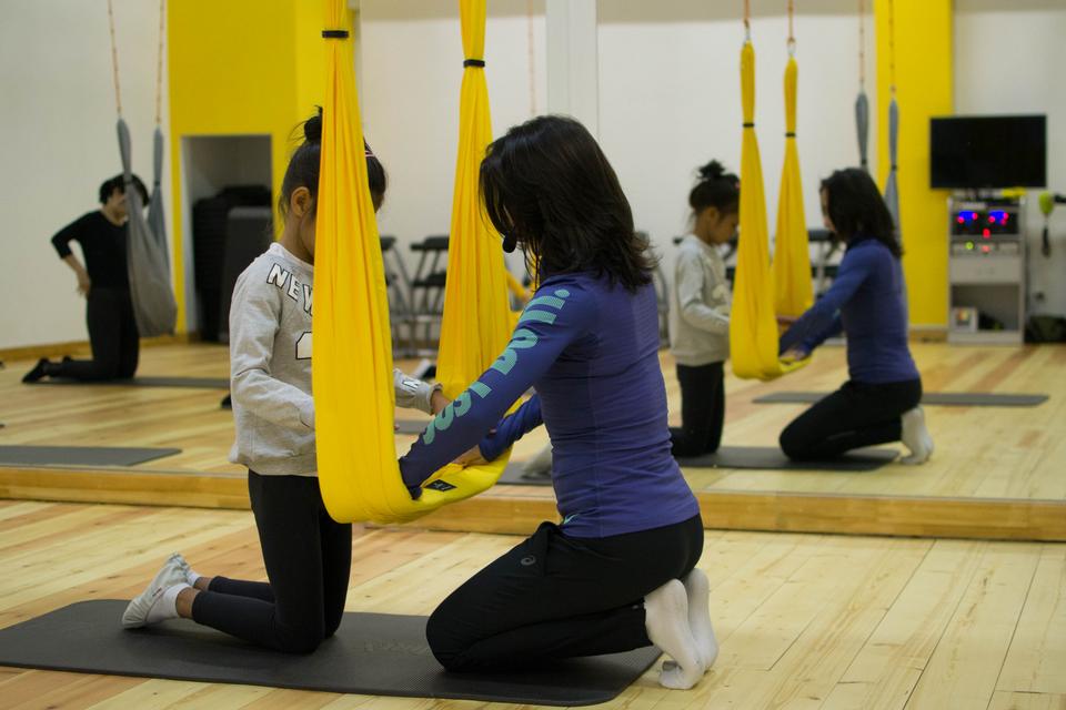 Group class on hammocks